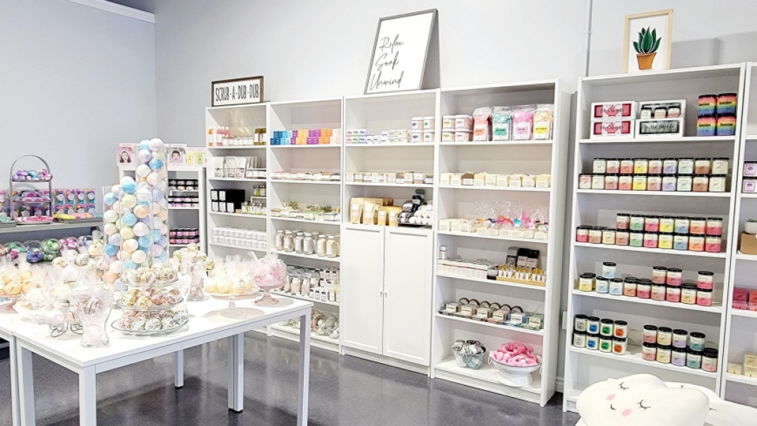 shot of Bliss's store, comprised primarily of pastel coloured products